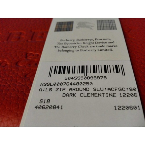 $575 BURBERRY LONDON ZIP AROUND LOGO ORANGE PEBBLED LEATHER CLUTCH WALLET - Picture 10 of 10